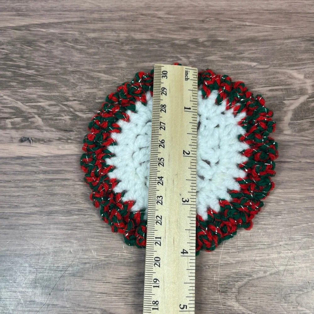 Handmade Crochet Knit Coasters‎ Red Green White Christmas Holidays Set of 7